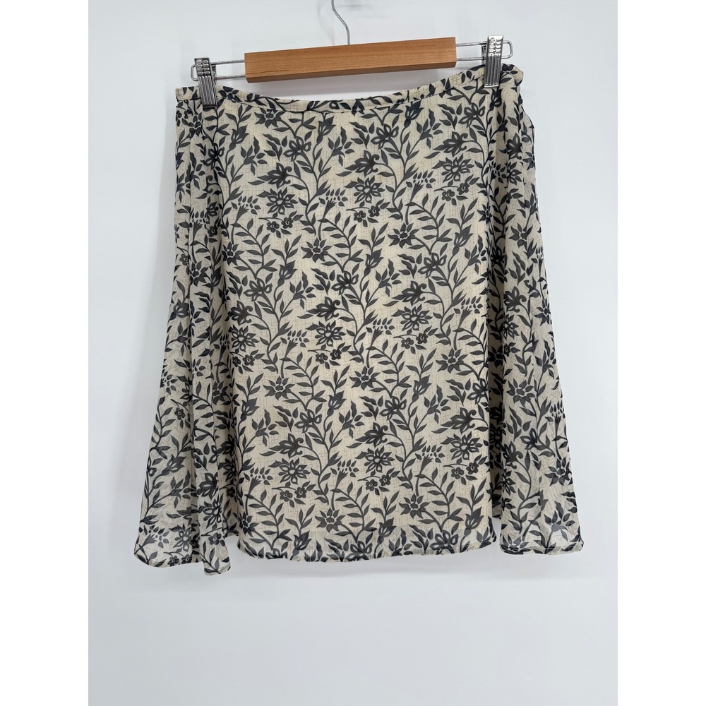NY&CO New York & Company Cream Black Floral Chiffon A-Line‎ Skirt Womens Sz M